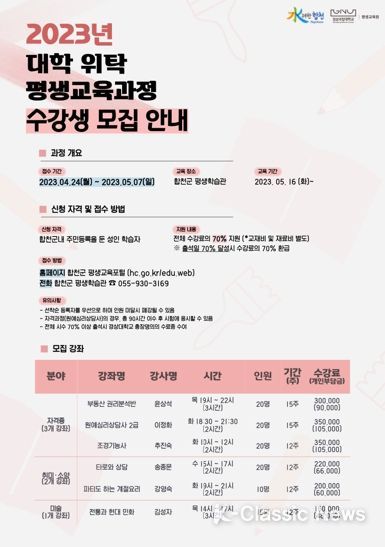 합천군, 2023년 대학위탁 평생교육과정 수강생 모집